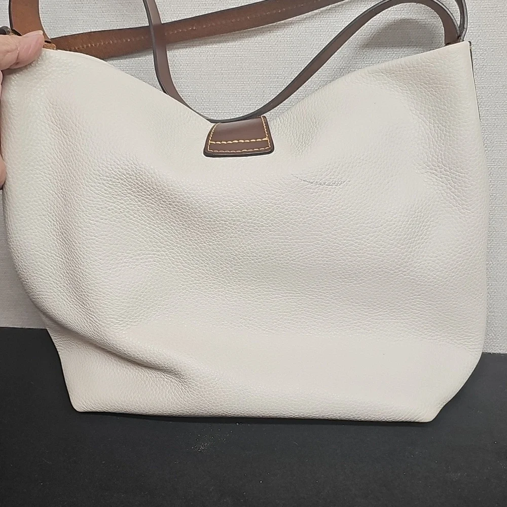Dooney & Bourke Cream Leather Hobo with Brown Trim